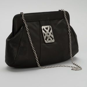 JOELLE HAWKENS MED SIZE CHAIN CLUTCH/SHOULDER BAG BLACK LEATHER SILVER HARDWARE